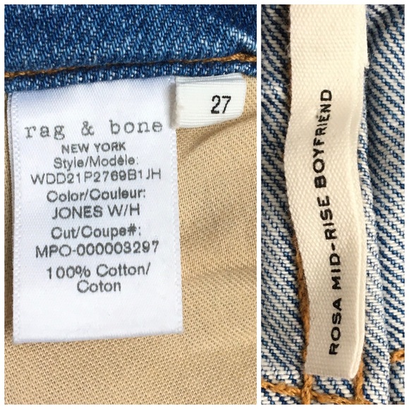 Rag & Bone Rosa Mid-Rise Boyfriend Relaxed Fit Denim Jeans In Jones Wash Size 31 - Picture 13 of 17